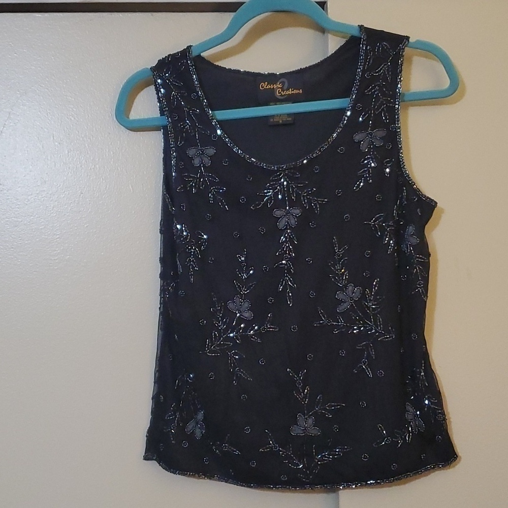 Classic Creations Beaded Floral Tank Size Small